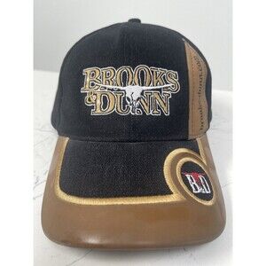 Vintage Brooks and Dunn Coors Light Black Tan Adjustable Hat Cap Faux Leather